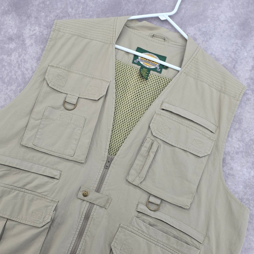 Cabelas Outdoor Gear Mens 2XL Fishing Utility Vest Multi Pocket Khaki Cotton Tan